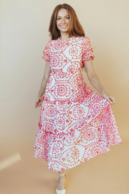 Santorini Embroidered Midi in Red