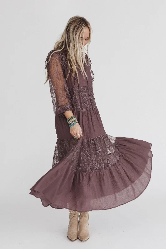 All Heart Lace Tiered Maxi Dress - Brown