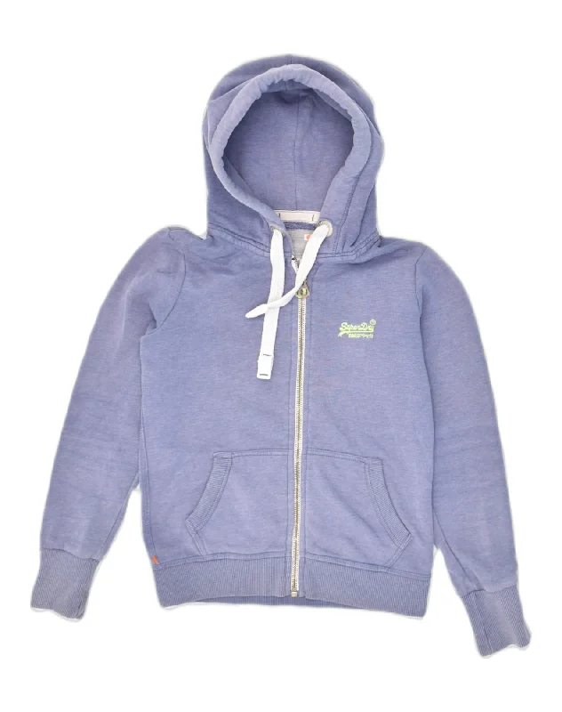 SUPERDRY Womens Zip Hoodie Sweater UK 10 Small Purple Cotton