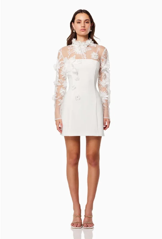 Damaris 3D Beaded Mesh Mini Dress in White