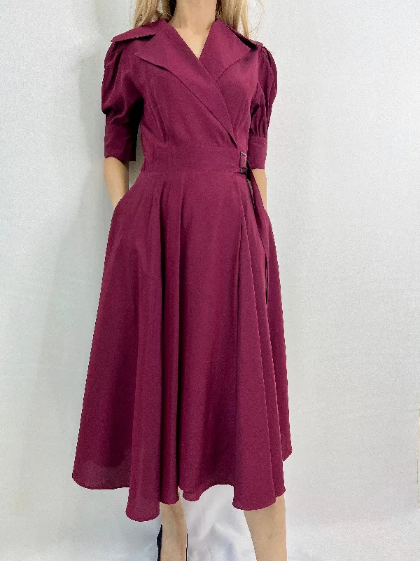 Wrap Trench Dress in Maroon