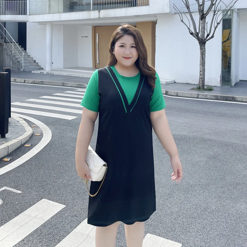 Plus Size Green Layer Mock 2 Piece Dress