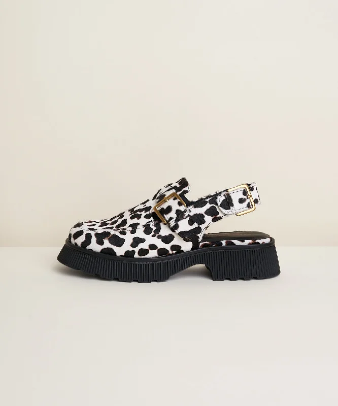 Aubrey Leather Platform Loafers With Back Strap | Leopard