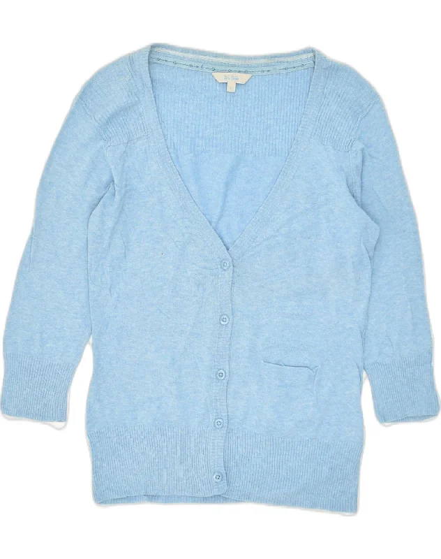 FAT FACE Womens 1/2 Sleeve Cardigan Sweater UK 8 Small Blue Cotton