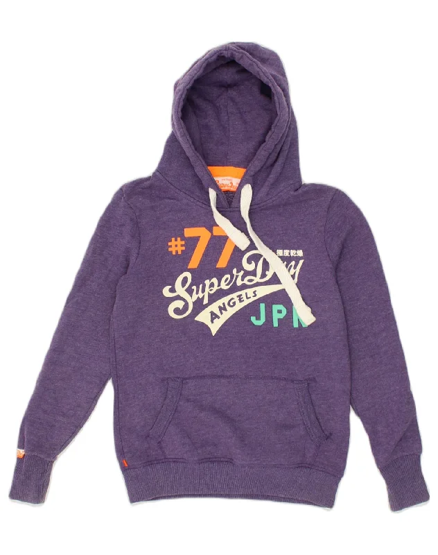 SUPERDRY Womens Graphic Hoodie Jumper UK 8 Small Purple Cotton