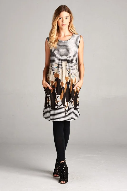 Cat Print Tunic Dress