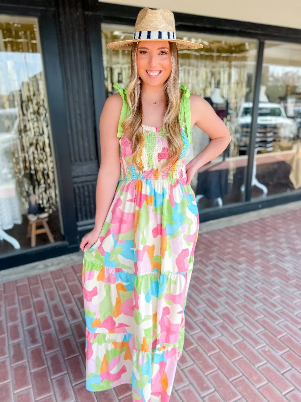 On The Hunt Tied Shoulder Maxi Dress