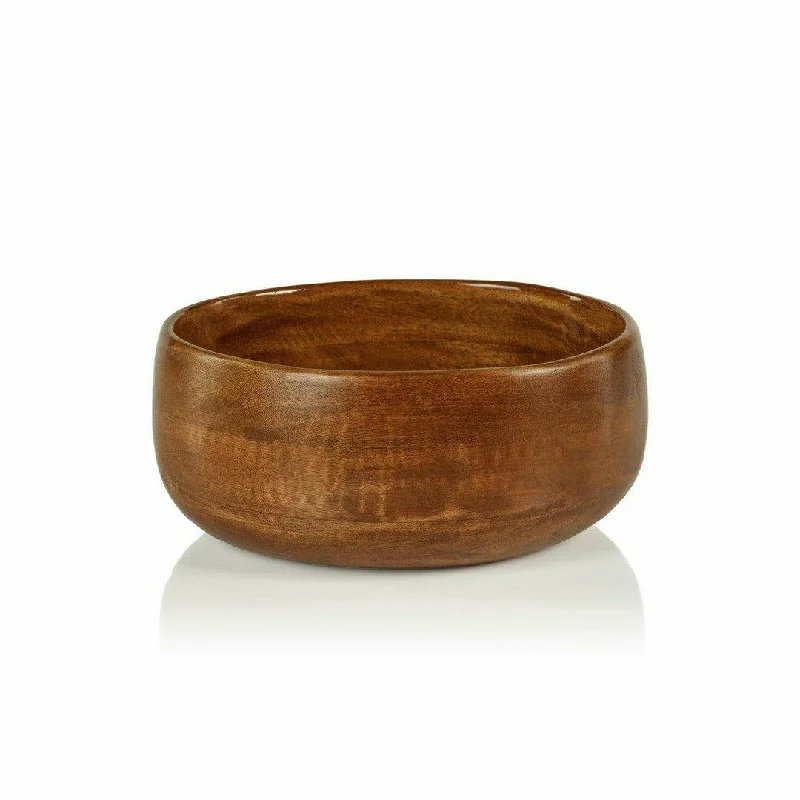 Prato Round Mango Wood Bowl in Walnut Enamel